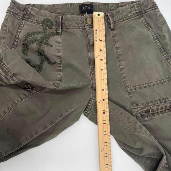 White House Black Market Pants Women 8 Green Slim Crop Utility Y2K Embroidered - Picture 11 of 14